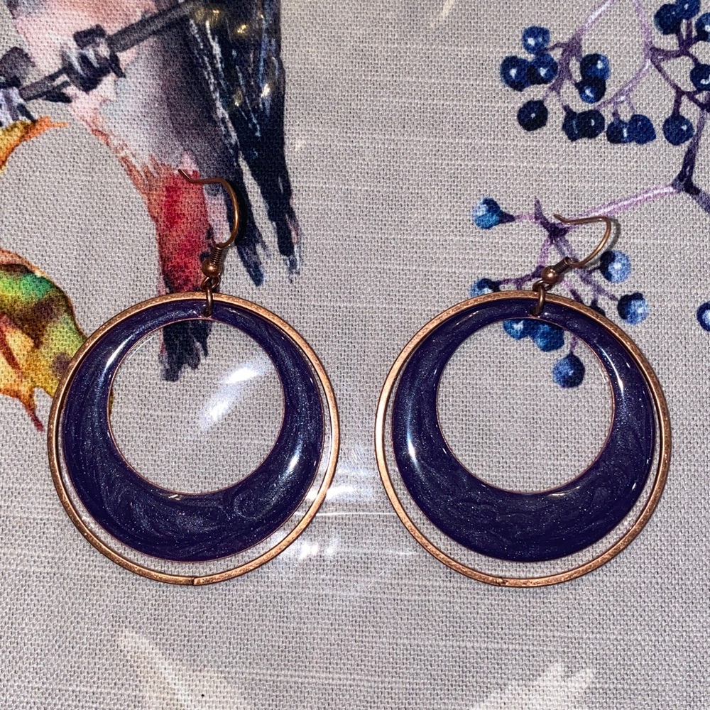 Blue and Dark Gold Circle Earrings